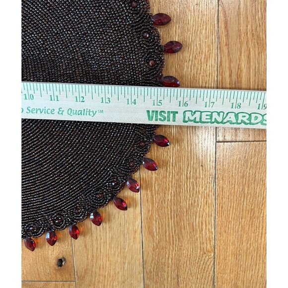 Glass Beaded Round Doily 15” Faceted Drop Crystals Brown Runner Vintage - Picture 6 of 7